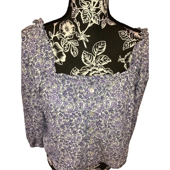 American Eagle Floral Blouse Lightweight Buttons Boho Bohemian Preppy School - Picture 8 of 11